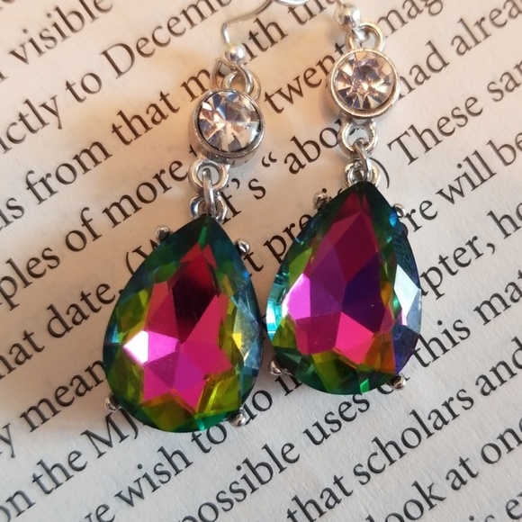 Handmade Rainbow Crystal Drop Earrings - Picture 1 of 7
